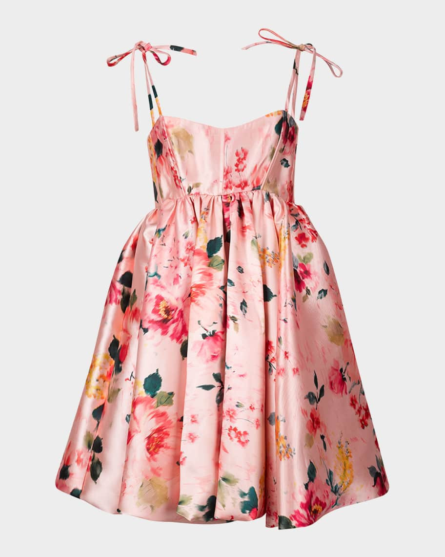 Floral Mikado Babydoll Dress with Pockets | Neiman Marcus