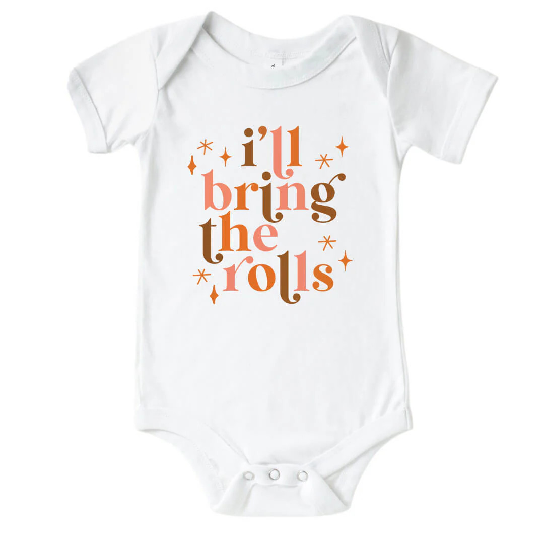 I'll Bring the Rolls Graphic Bodysuit | White | Caden Lane