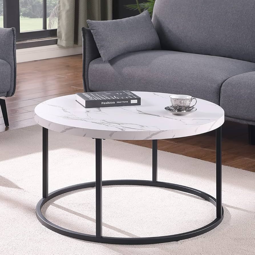 CENSI Marble Round Coffee Table for Living Room, 31.5" Modern Industrial Ottoman Coffee Table(Whi... | Amazon (US)