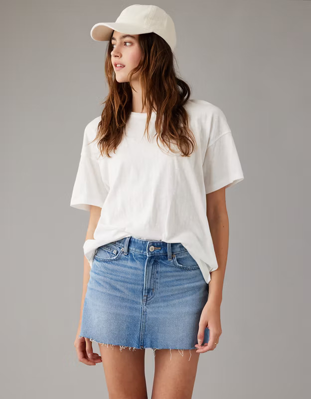AE x Mean Girls Next Level High-Waisted Denim Mini Skirt | American Eagle Outfitters (US & CA)