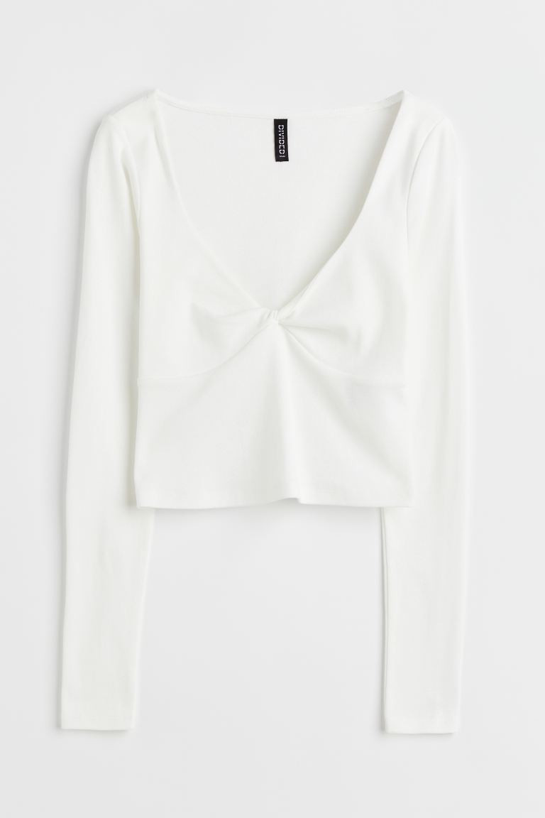 Twisted-detail top - White - Ladies | H&M GB | H&M (UK, MY, IN, SG, PH, TW, HK)