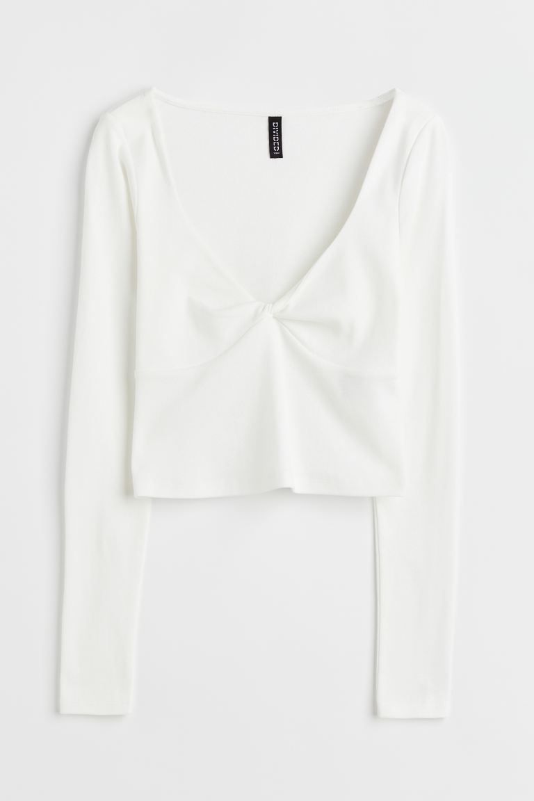 Twisted-detail top - White - Ladies | H&M GB | H&M (UK, MY, IN, SG, PH, TW, HK)