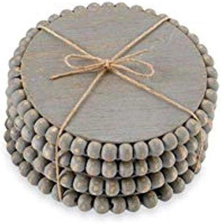 Mud Pie 42500044G Gray Beaded Wood Coaster, 4 3/4" Dia | Amazon (US)