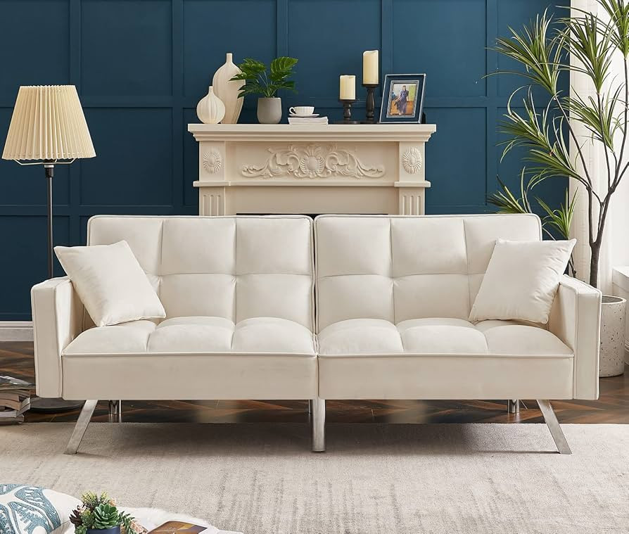 hansones Futon Sofa Bed,Loveseat Folding Daybed，Modern Velvet Fabric Convertible Folding Lounge... | Amazon (US)