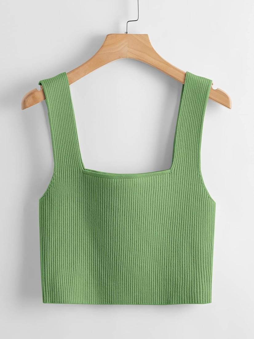 Verdusa Women's Square Neck Sleeveless Solid Ribbed Knit Crop Top Tank | Amazon (US)