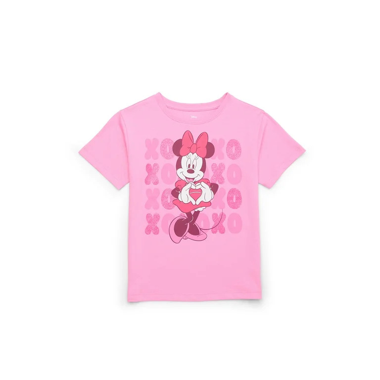 Minnie Mouse XO Girls Valentine's Day Short Sleeve Graphic Tee, Sizes 4-16 - Walmart.com | Walmart (US)