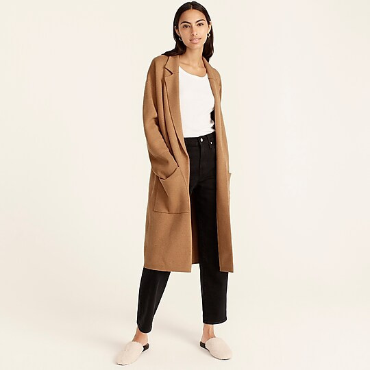 Ella open-front long sweater-blazer, sweater blazer, jcrew sweater blazer, coatigan, camel coatigan | J. Crew US