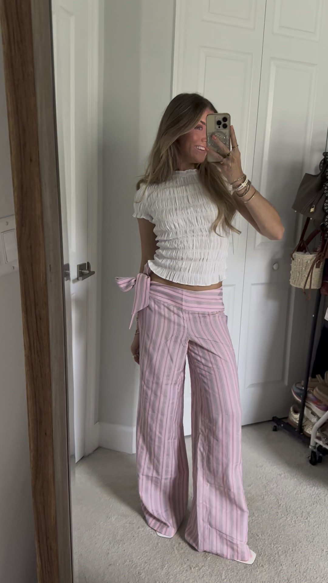Princess Polly size 2 ROMELLE SHIRRED TOP WHITE paired with WAVE DANCER TIE PANT PINK STRIPE in size 2. 

Code is SLOANE20! Princess Polly. @princesspolly I wear the size US 2 in Princess Polly typically but always recommend sizing up because their clothing tends to run small. 
#tryon #tryonwithme #tryonhaul #princesspolly #springstyle #springvibes #springoutfits #springfashion #summerlooks #summeroutfit #summervibes #capsulewardrobe #fashioninspo #outfit #outfitinspo #princesspollyhaul #princesspollytryonhaul #princesspollytryon #fyp 

#LTKFindsUnder100 #LTKSaleAlert #LTKStyleTip