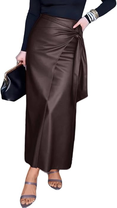 Women's Long Faux Leather Skirt Fall Wrap High Waisted Zip Up Side Slit Pencil Skirt | Amazon (US)