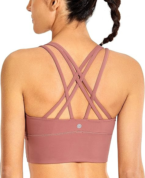 CRZ YOGA Women's Medium Impact Wirefree Padded Strappy Longline Sports Bras A01- Black Medium at ... | Amazon (US)
