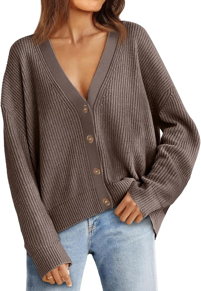 LILLUSORY Women's Cardigan Sweaters 2023 Fall Oversized Open Front Button V Neck Lightweight Card... | Amazon (US)