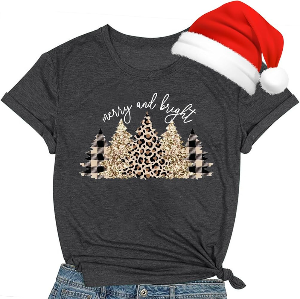 Christmas Shirts for Women Christmas Trees Shirt Xmas Trees Print Holiday Tee Tops | Amazon (US)