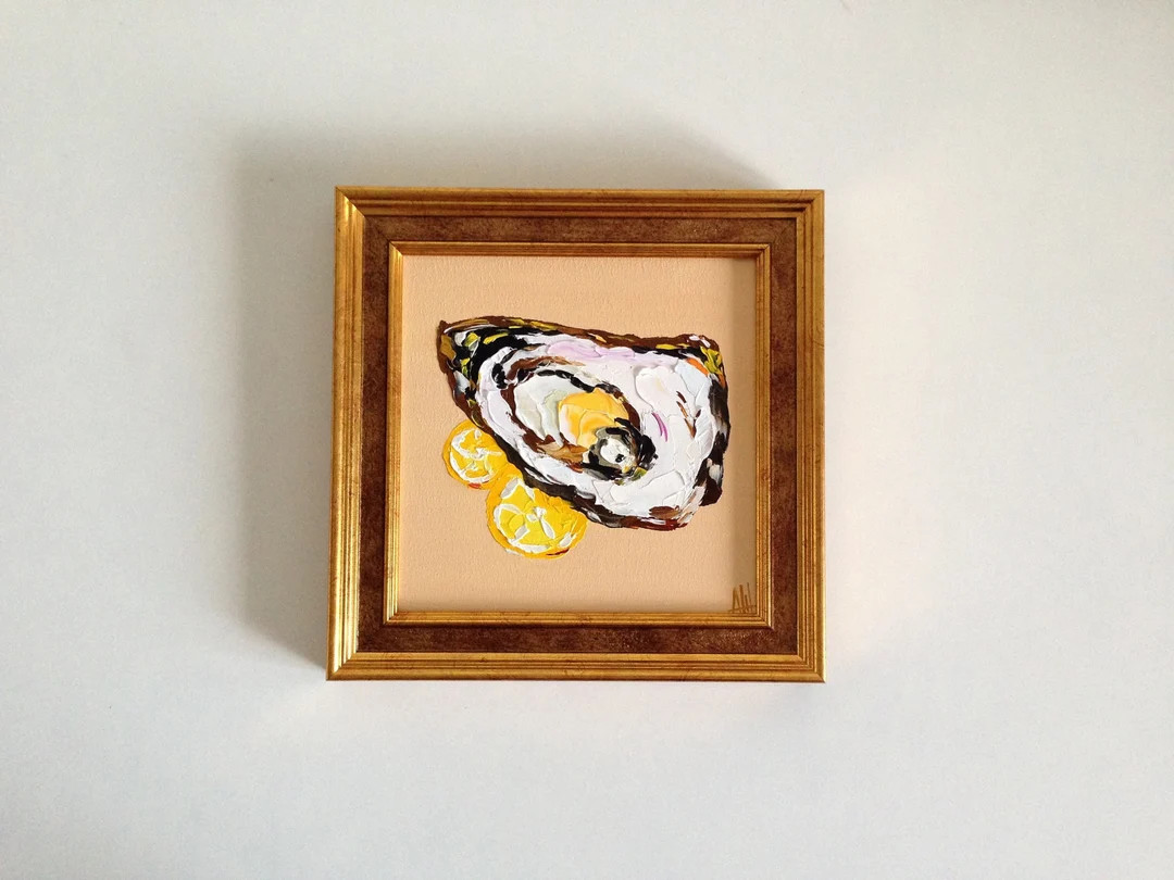 Oyster Painting Lemon Artwork Food Original Art Impasto Small Oil Painting for Gift Kitchen Wall ... | Etsy (US)