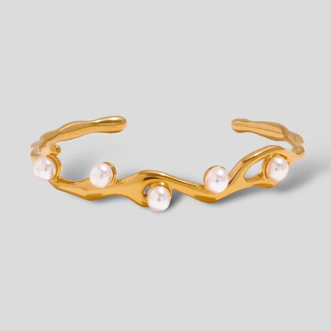 Pearl Bangle 18K Gold Plated Pearl Bracelet Adjustable - Etsy UK | Etsy (UK)