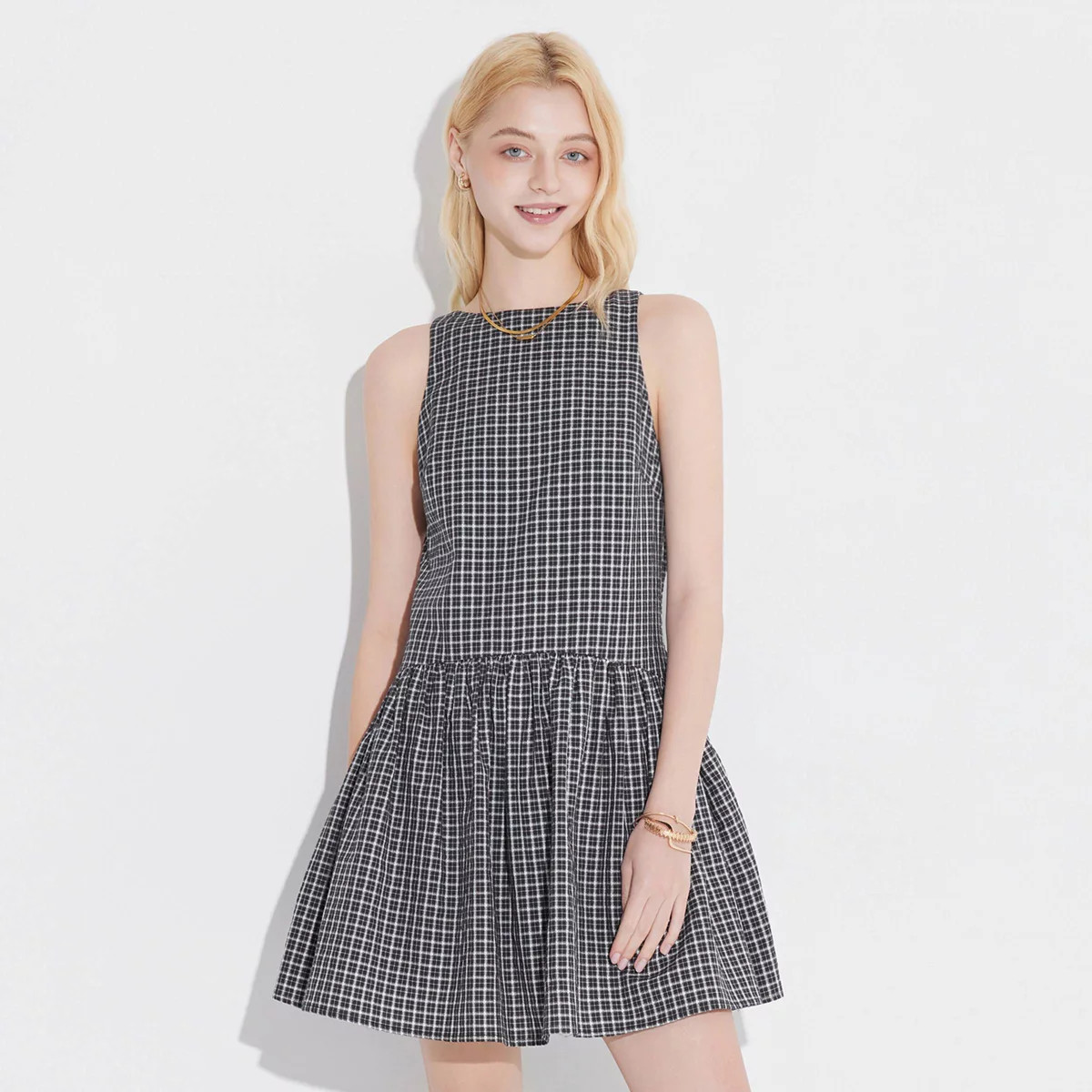 Women's Fitted Waist Ruffle Mini Dress - Wild Fable™ Black Check M | Target