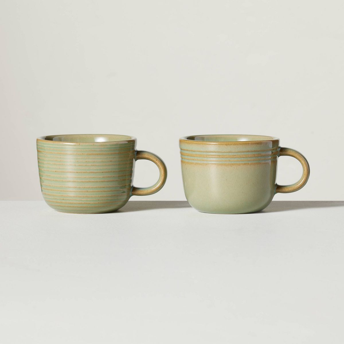 2pk 6oz Ribbed Stoneware Espresso Cups Green - Hearth & Hand™ with Magnolia | Target