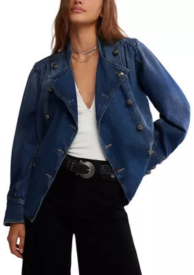 Free People Women's We The Free Imogene Denim Officer Jacket, X-Large | Belk