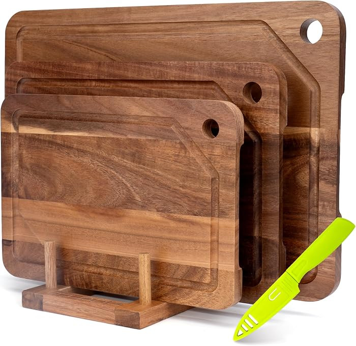 Acacia Wood Cutting Board Set of 3, Includes Free Stand and Paring Knife, Double-Sided Chopping B... | Amazon (CA)