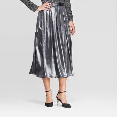 Women's Mid-Rise Flowy Midi Skirt - Who What Wear™ Silver | Target