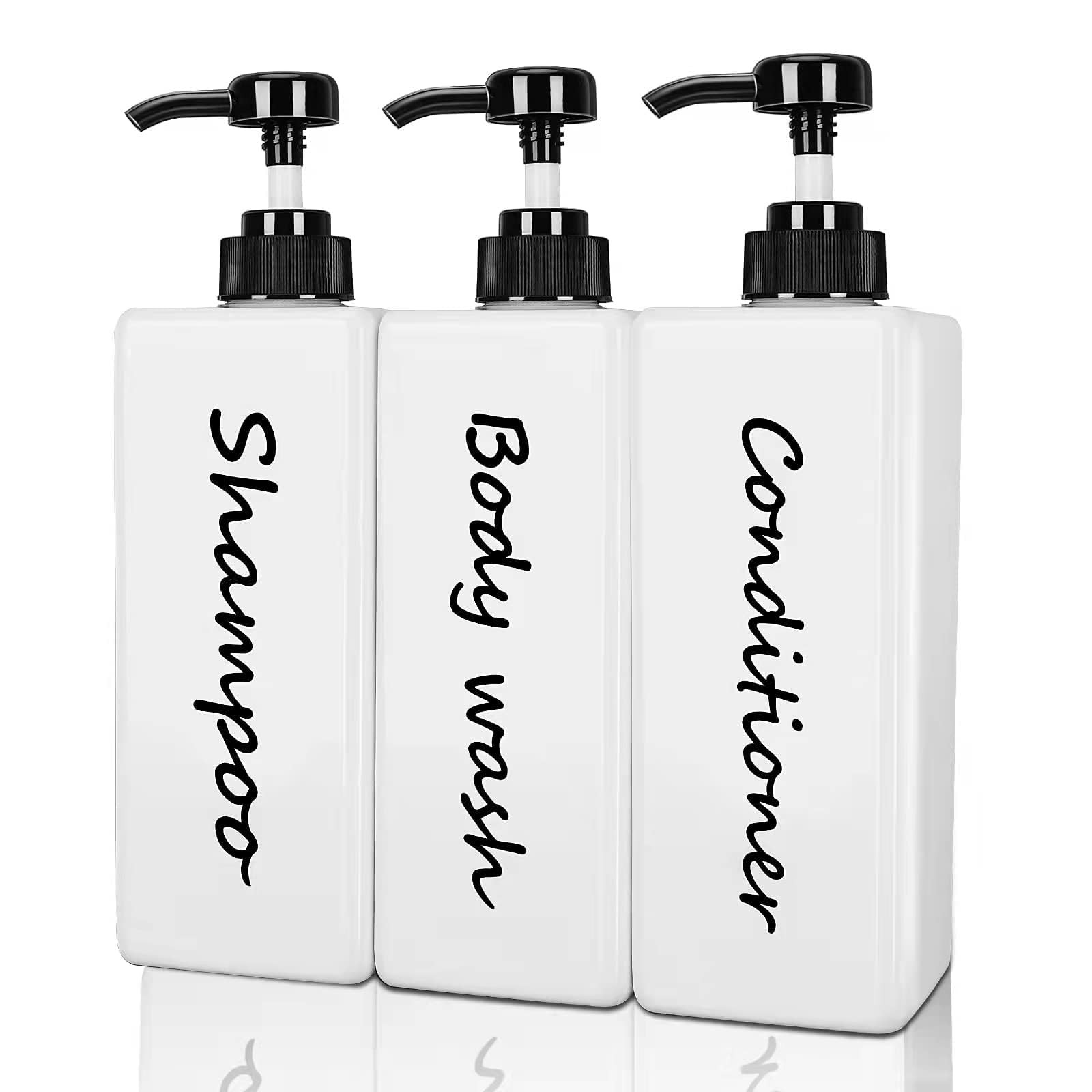 Shampoo and Conditioner Dispenser (Set of 3, 21oz) Modern Refillable Shampoo Pump Bottles for Sho... | Amazon (US)
