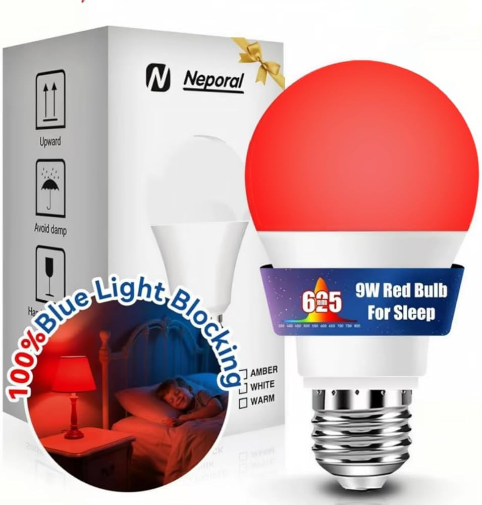 Neporal 625nm Red Light Bulb for Sleep, 100% Blue Light Blocking Bulb for Melatonin Promote, A19 ... | Amazon (US)