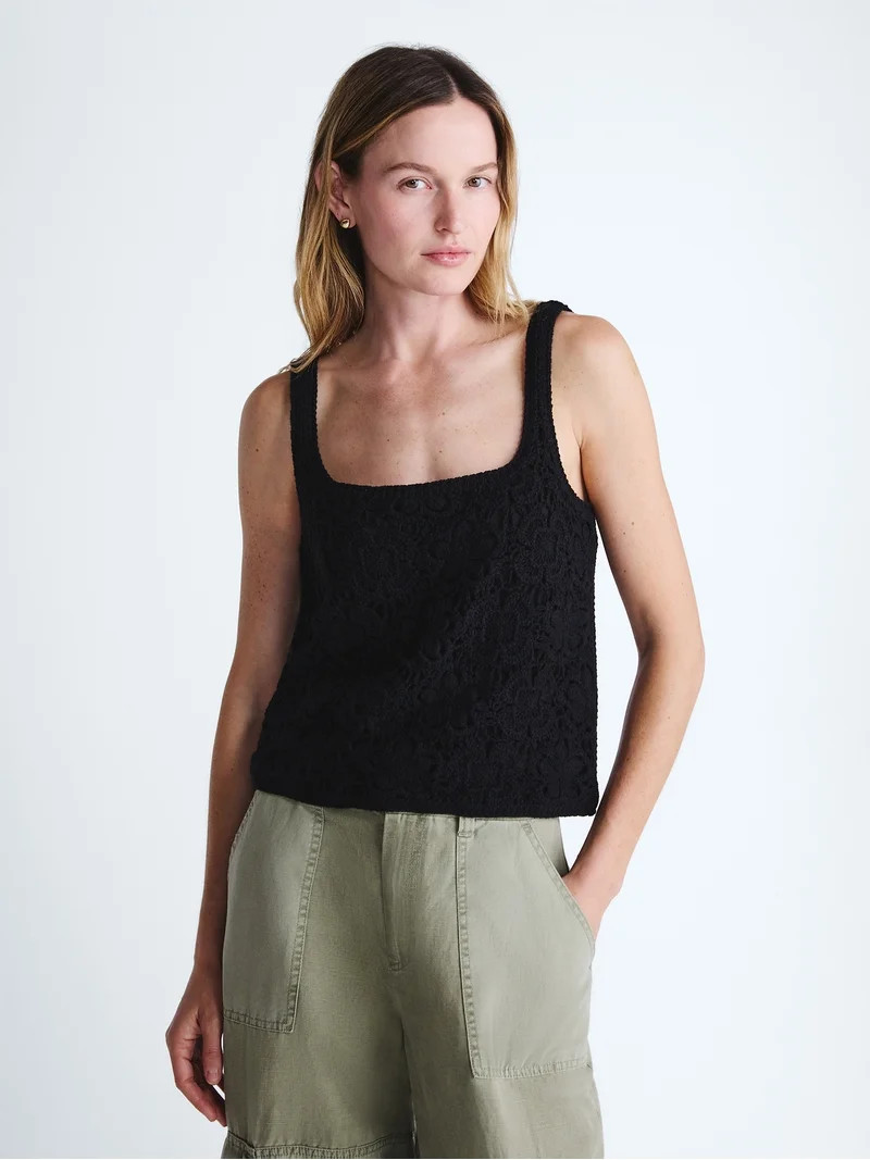 Scoop Women's Square Neck Crochet Cotton Tank Top, Sizes XS-XXL | Walmart (US)