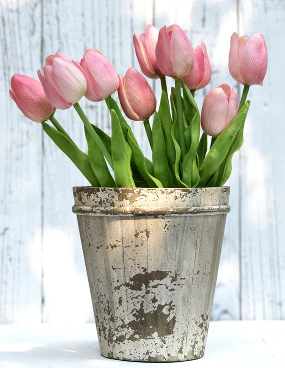 Fiveseasonstuff 10 Stems of pink Real Touch Tulip Artificial | Etsy | Etsy (US)