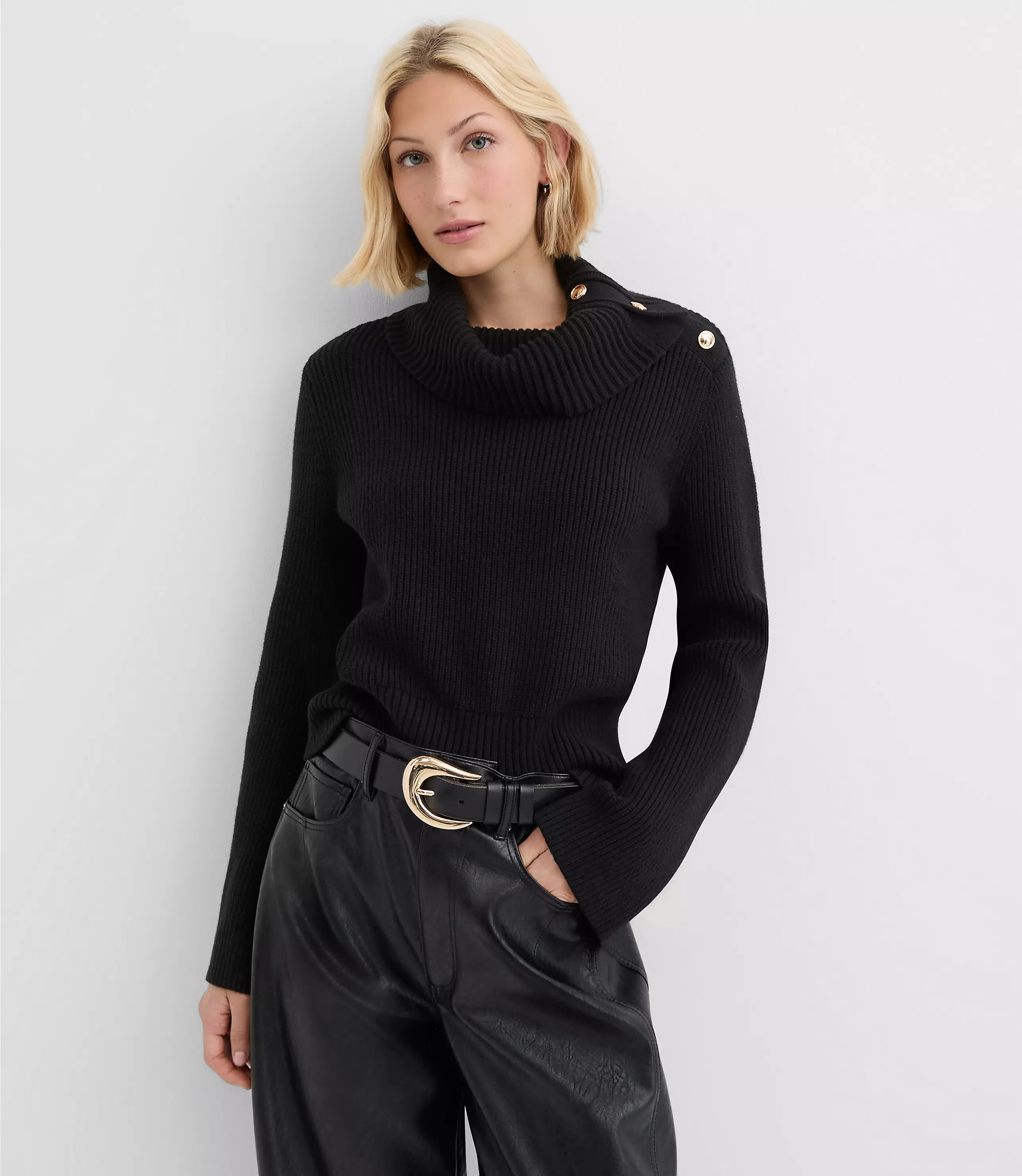 Button Neck Flare Sleeve Sweater | LOFT