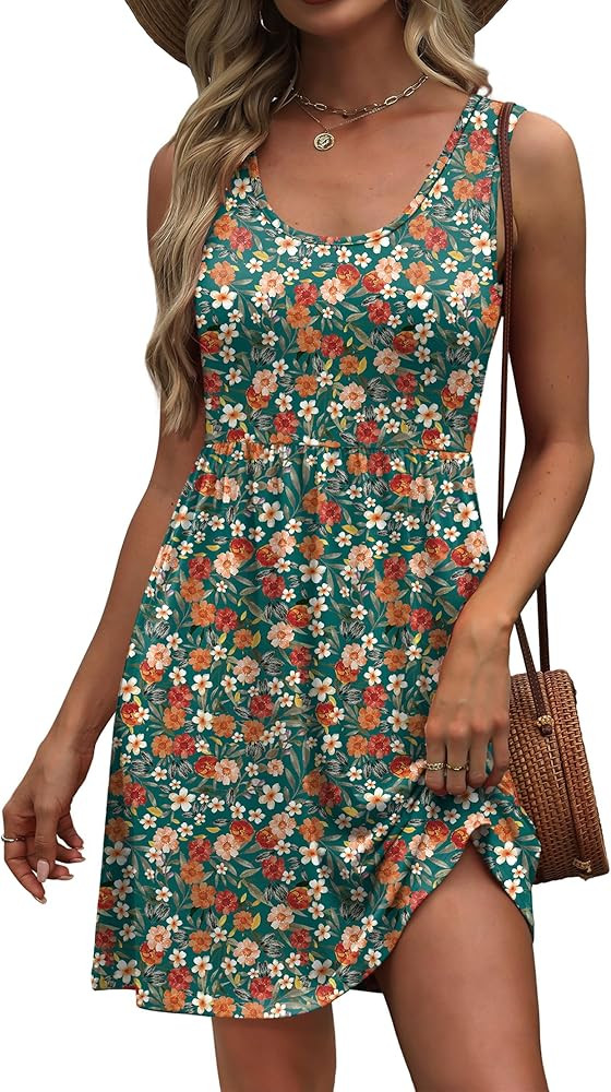 WIHOLL Women's Summer Dress 2026 A-Line Sleeveless Casual Sundress with Pockets Floral/Solid | Amazon (US)
