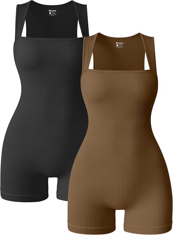 OQQ Women 2 Piece Rompers Yoga Stretch Strappy Square Neck Sleeveless Exercise Rompers | Amazon (US)