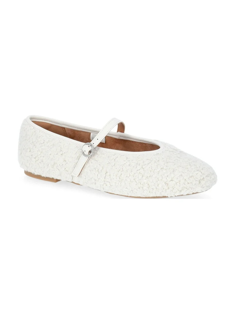 No Boundaries Women's Faux Shearling Mary Jane Flats | Walmart (US)