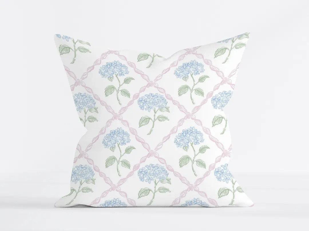 Hydrangea Throw Pillow: Pink & Blue Grandmillennial Decor - Etsy | Etsy (US)