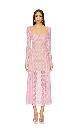 x Christopher Kane Lace Ruffle Midi Dress in Pink | Revolve Clothing (Global)