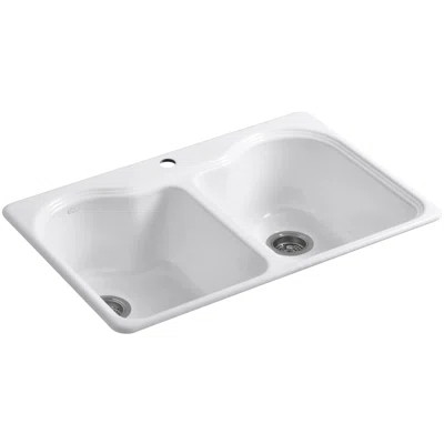Hartland 33" L x 22" W x 9-5/8" Double Basin Drop-In Kitchen Sink Kohler Finish: White, Faucet Drill | Wayfair North America