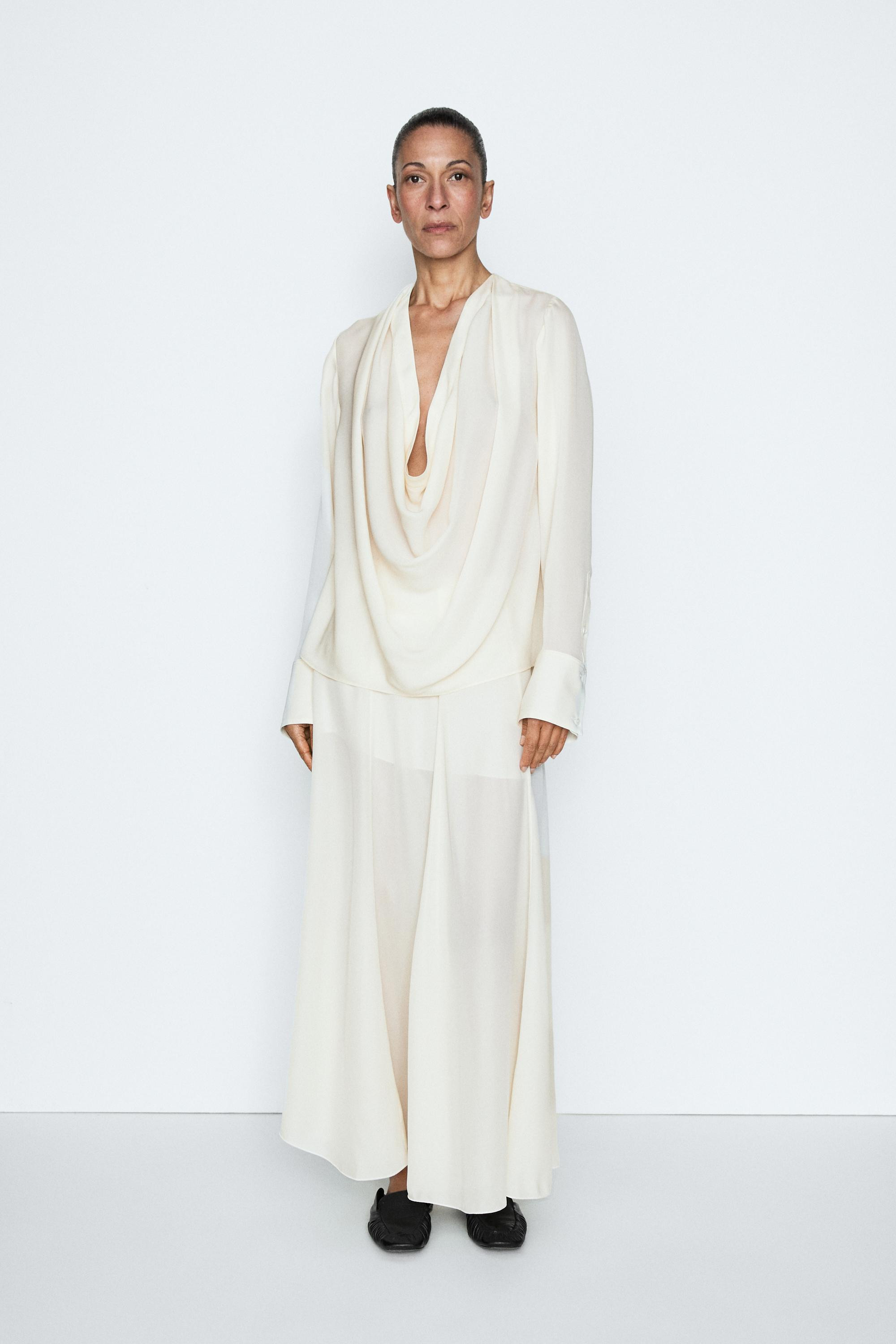 Flowing silk blouse with cowl neckline - STUDIO | Massimo Dutti US