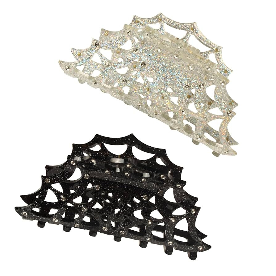 Spiderweb Hair Clip 3.7inch Halloween Silver Glitter Hair Claw Clips for Women Hair Accessories P... | Amazon (US)
