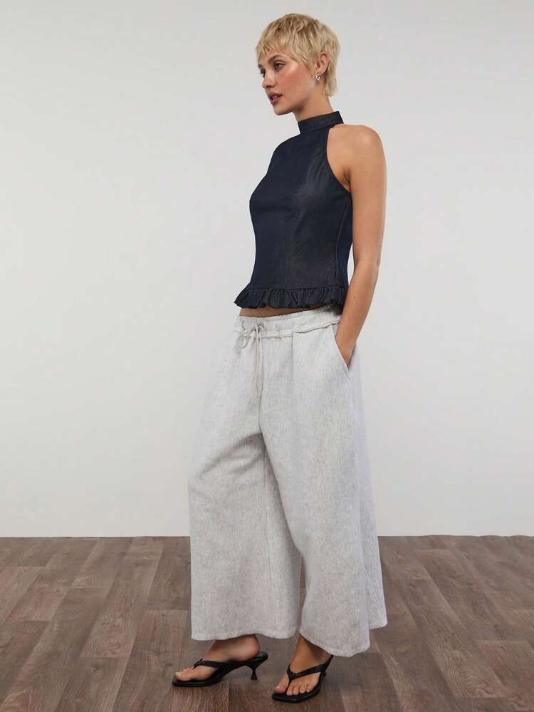 COUREZ Low Rise Baggy Cropped Joggers /Y2K Spring Clothes For Women Grey Joggers Casual Going Out Outfits Grey Sweatpants Summer Joggers Summer Outfits Festival Outfits Concert Outfits Women's Trousers Summer Working Pants For Women | SHEIN