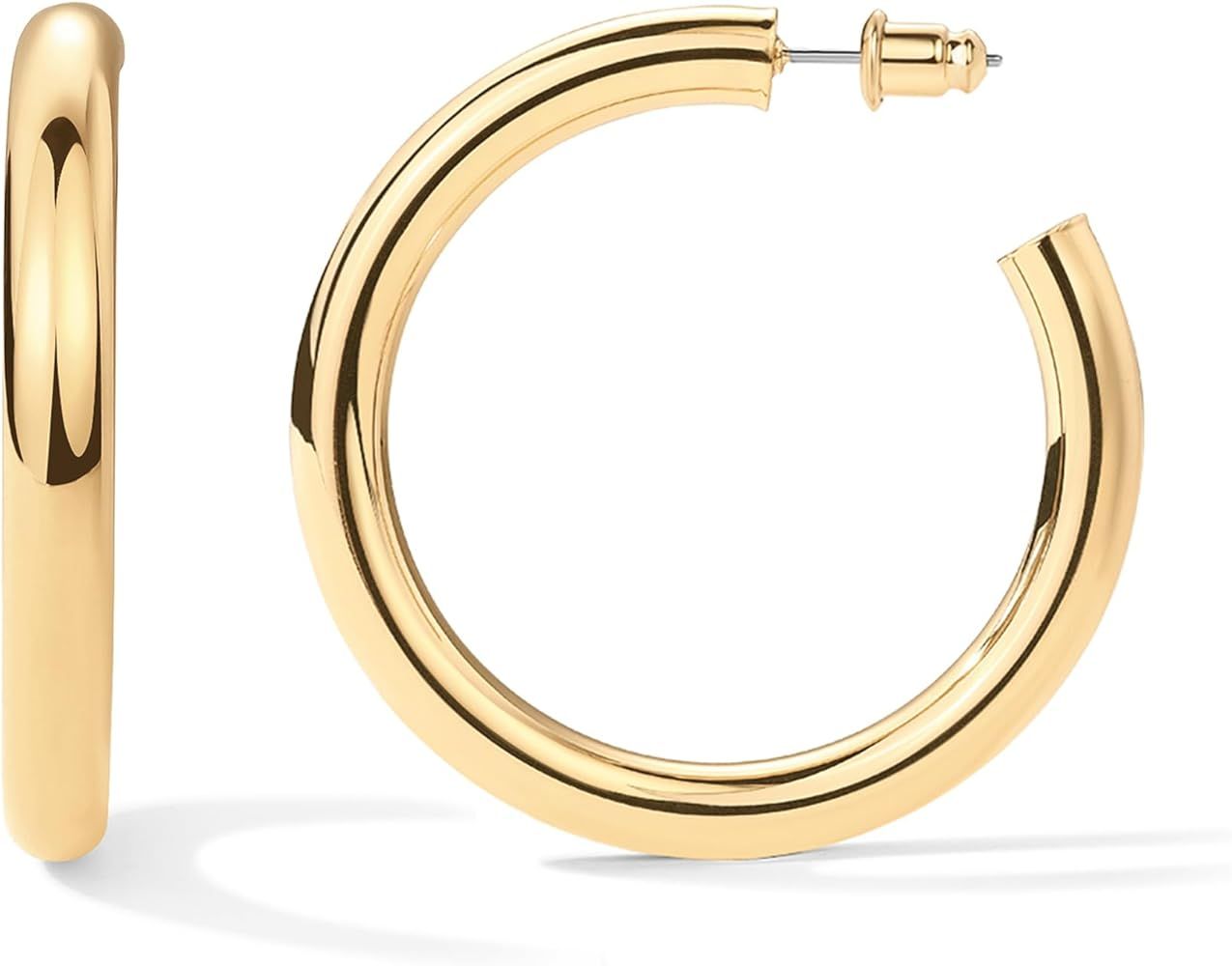 Amazon.com: PAVOI 14K Yellow Gold Plated Lightweight Chunky Open Hoops | Gold Hoop Earrings for W... | Amazon (US)