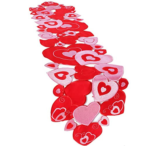 Embroidered Valentine Day Table Runner Love Heart Table Runner 15.7 x 68.9 Inch Valentines Decorations Heart Valentines Cover for Sweetest Day Wedding Decor(Red and Pink) | Amazon (US)