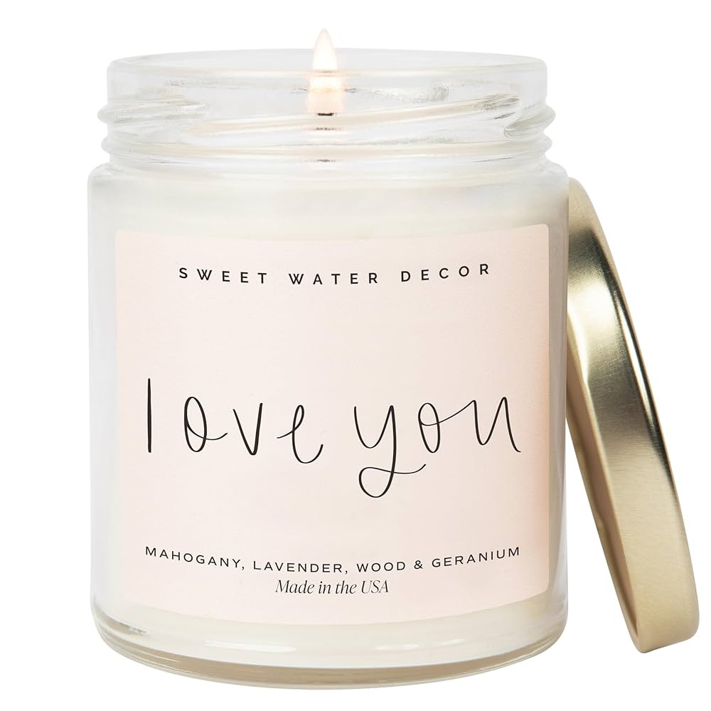 Sweet Water Decor, Love You Candle - Valentine's Day Candles, Love You Gift for Her - Mahogany, L... | Amazon (US)