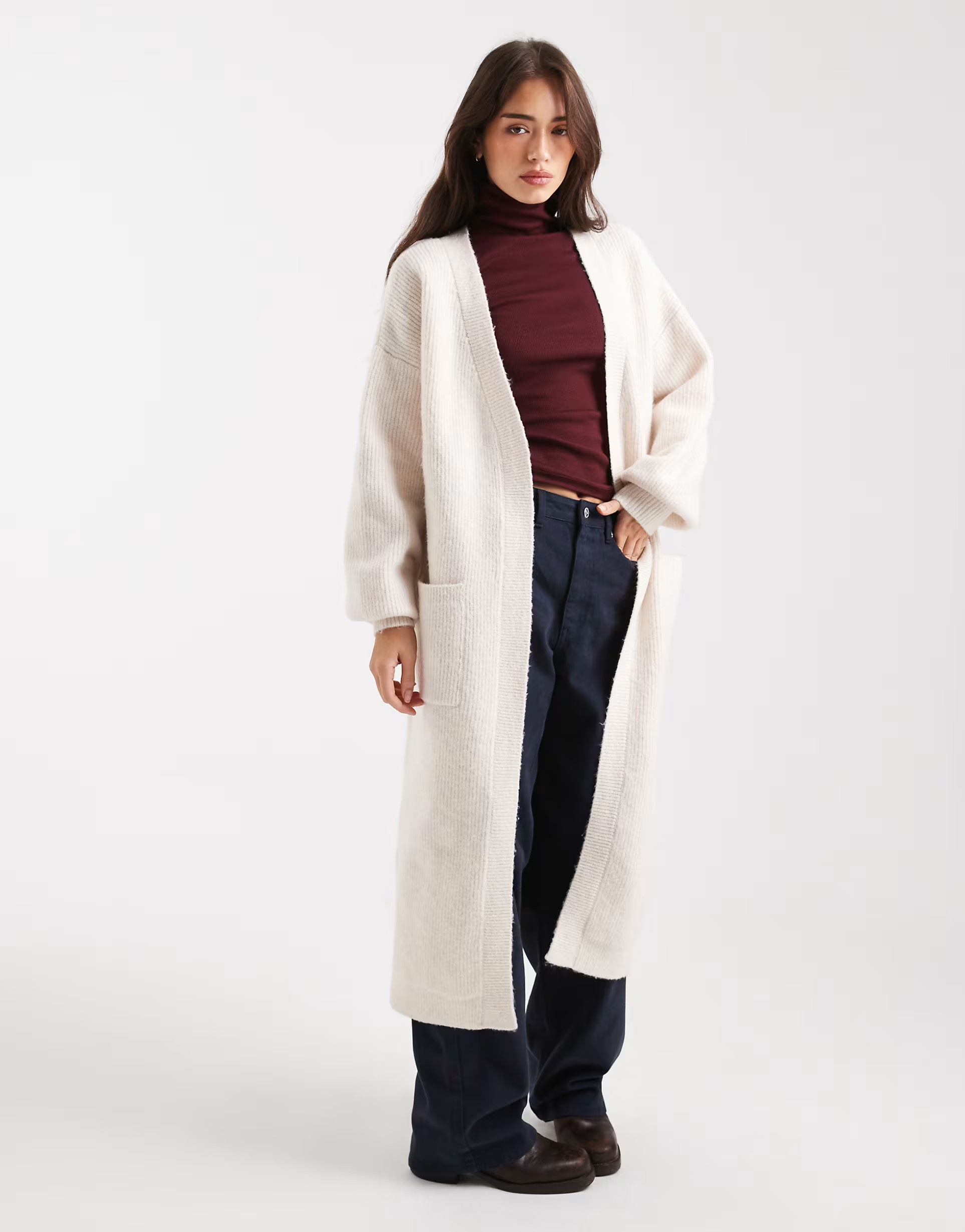 Miss Selfridge maxi cardigan in oatmeal | ASOS (Global)