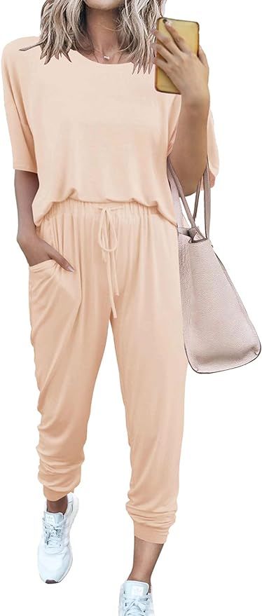 PRETTYGARDEN Women's Two Piece Outfit Short Sleeve Pullover with Drawstring Long Pants Tracksuit ... | Amazon (US)