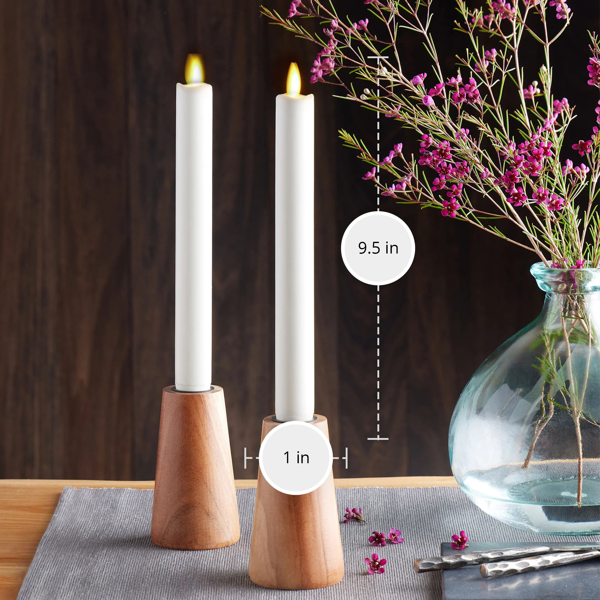 White Flameless Candle Tapers - Melted Top - 9.5" Height - Set of 2 | Luminara
