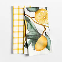 Lemon Print + Yarn-Dyed Yellow Plaid Organic Cotton Kitchen Dish Towel + Reviews | Crate & Barrel | Crate & Barrel