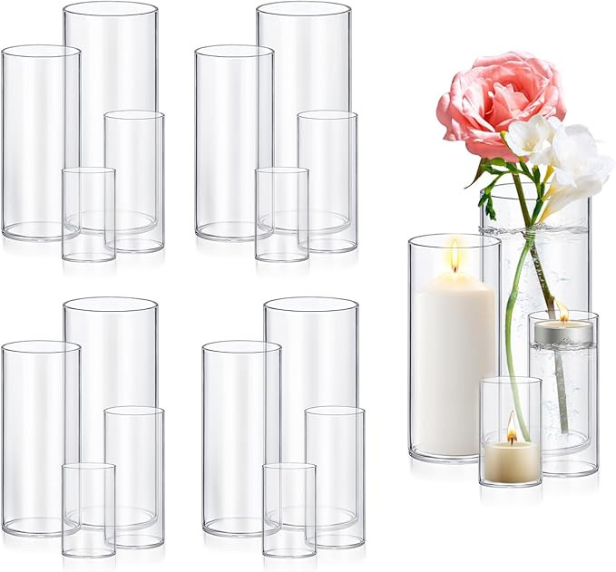 16 Pack Glass Cylinder Vases 4,6,8,10 Inch Tall Clear Flower Vase Hurricane Floating Candle Holde... | Amazon (US)