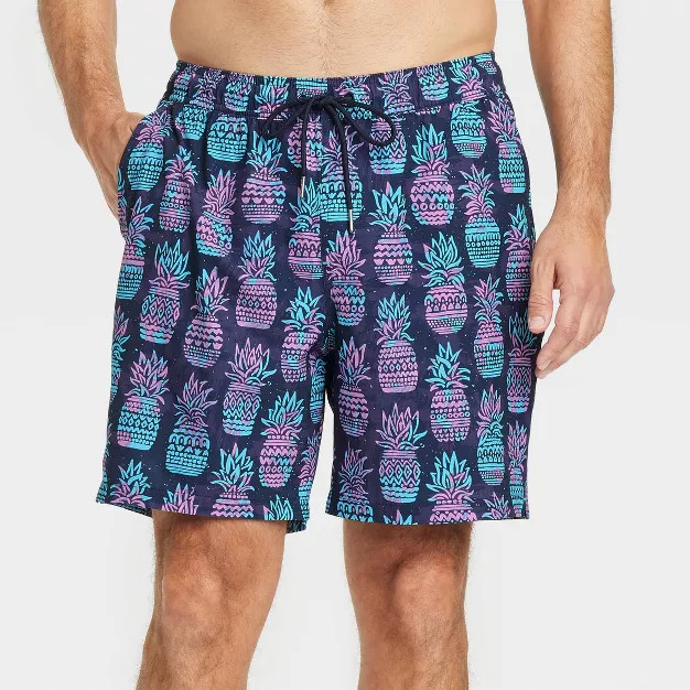 Men's 7" Pineapple Swim Trunk with Boxer Brief Liner - Goodfellow & Co™ Purple | Target