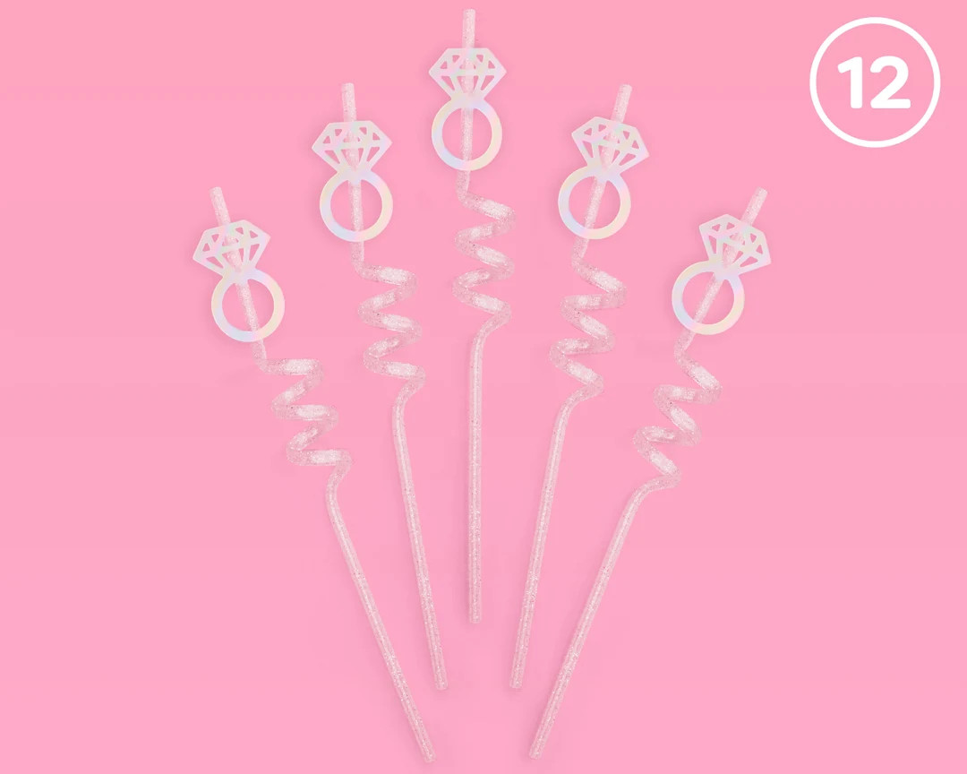 Xo, Fetti Bachelorette Decorations Reusable Ring Straw Set - 12 Pc | Iridescent Engagement, Diamo... | Etsy (US)