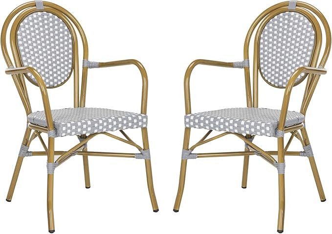 Safavieh PAT4014B-SET2 Outdoor Collection Rosen Grey and White French Bistro Stacking Arm Chair | Amazon (US)