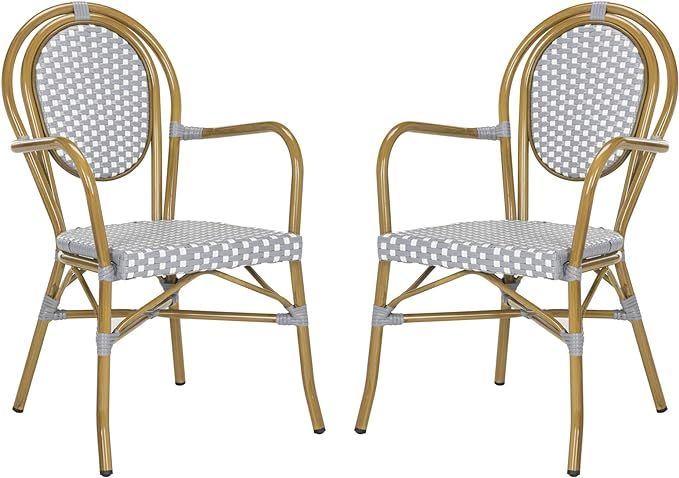 Safavieh PAT4014B-SET2 Outdoor Collection Rosen Grey and White French Bistro Stacking Arm Chair | Amazon (US)