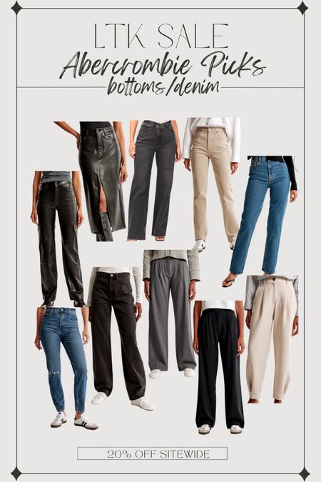 LTK SALE 🎉
↳ Abercrombie Bottoms/Denim Picks! 
20% OFF SITEWIDE WITH CODE AFLTK 🚨
—
Fall fashion, closet staples, jeans, high rise denim, leather pants, affordable, trousers, neutral, autumn style